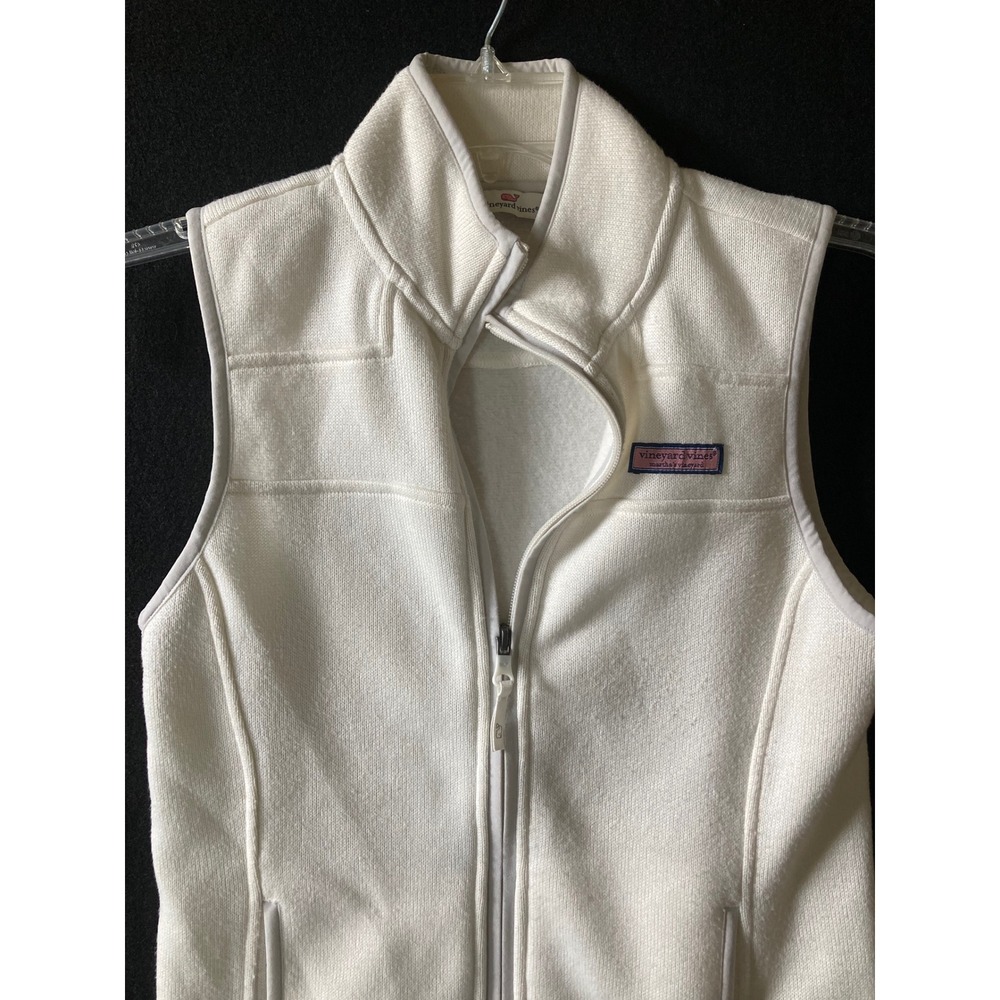 Vineyard Vines Womens Cream Sweater Polyester Full Zip Mock Neck Vest Size XS‎